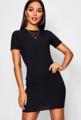 Boohoo-Robe moulante basique côtelée ras du cou