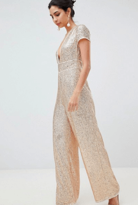 ASOS DESIGN - Combinaison large ornée à décolleté plongeant