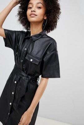 [:en]Asos:Exclusivité Boohoo Petite - Robe chemise en imitation cuir - Noir[:]
