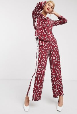 Palones - Signature - Pantalon de pyjama en satin (ensemble) - Bordeaux et crème